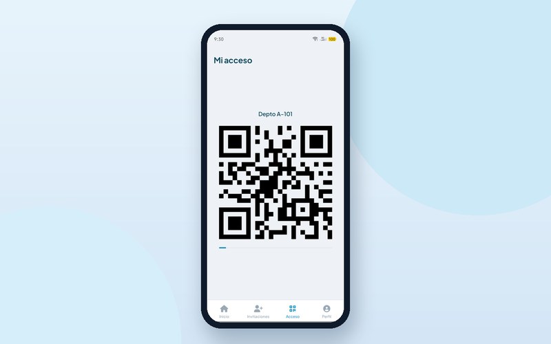Celular con el QR de acceso de la app AccessPro